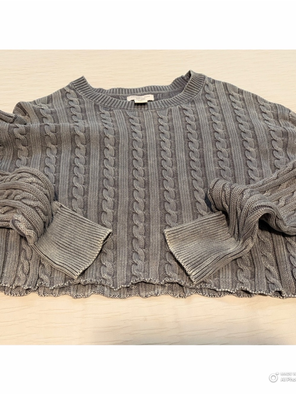 Sincerely Jules - Women's Blue - Gray Ash Wash - Cable Knit Crop Sweater